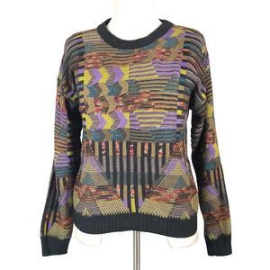 Expressions worldwide sweater men's medium black coogie style retro colorful